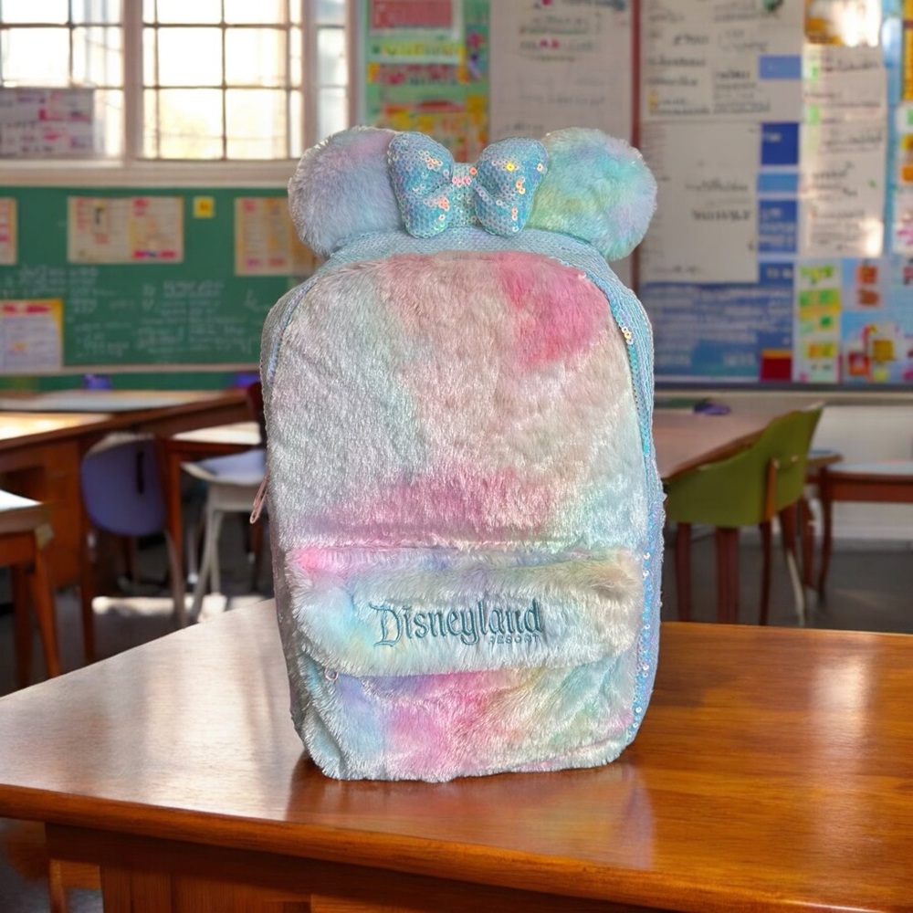 Disneyland Fuzzy Sequins Tie Dye Backpack Ears Furry Pastel Disney